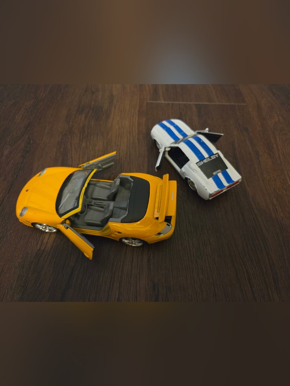 Selby White & Blue Die-Cast Model Car & Yellow Porshe Convertible